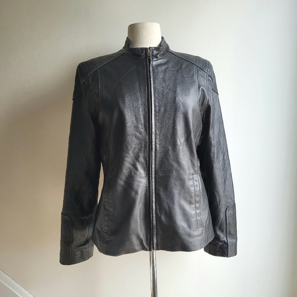 Wake Up Design Jackets & Blazers - 100% Genuine Leather Moto Biker Jacket Black Large
